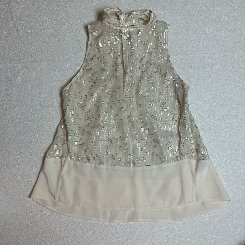 ✨ Elizabeth and James Metallic Polka Dot Bow Blouse S